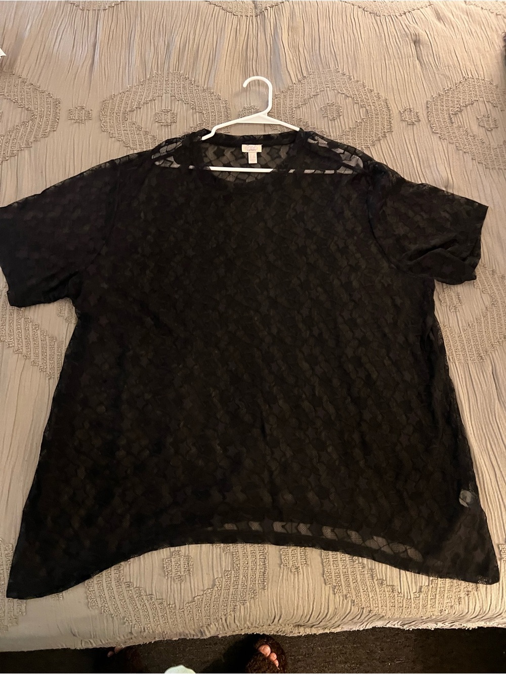 LOGO by Lori Goldstein Black Lace Short-Sleeve Blouse